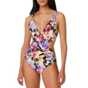 2/S35 NWT Bar III XL Plunge Floral One-Piece Swimsuit Cutout Adjustable Straps